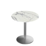 30-Inch Tall Indoor/Outdoor Table with 32-Inch Diameter White Marble Round Top, Stainless Steel Base, and 22-Inch Diameter Foot