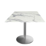 30-Inch Tall Indoor/Outdoor Table with 36 x 36-Inch Diameter White Marble Square Top, Stainless Steel Base, and 22-Inch Diameter Foot