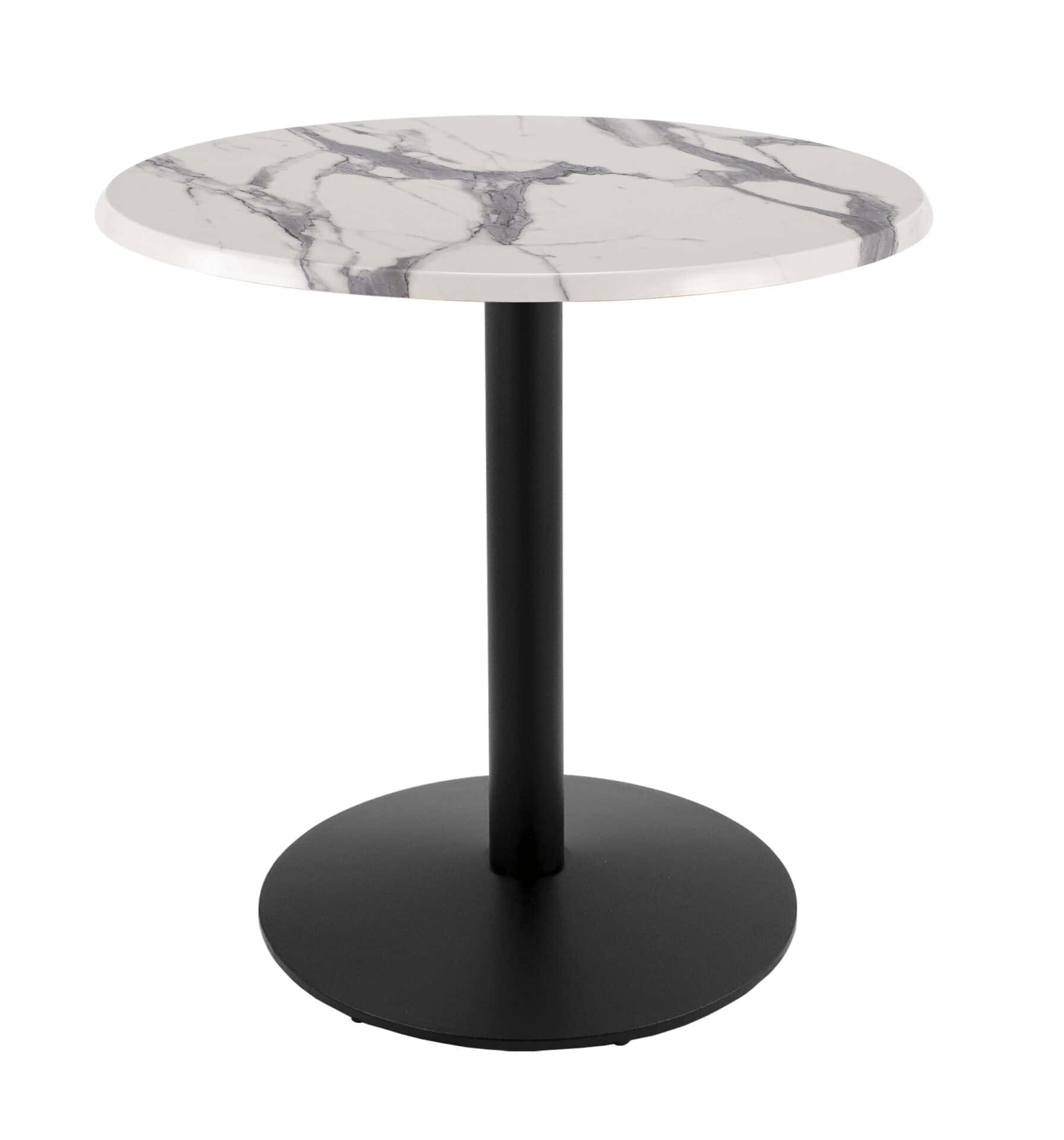 36-Inch Tall Indoor/Outdoor Table with 30-Inch Diameter White Marble Round Top, Black Wrinkle Base, and 22-Inch Diameter Foot 1 36-Inch Tall Indoor/Outdoor Table with 30-Inch Diameter White Marble Round Top, Black Wrinkle Base, and 22-Inch Diameter Foot