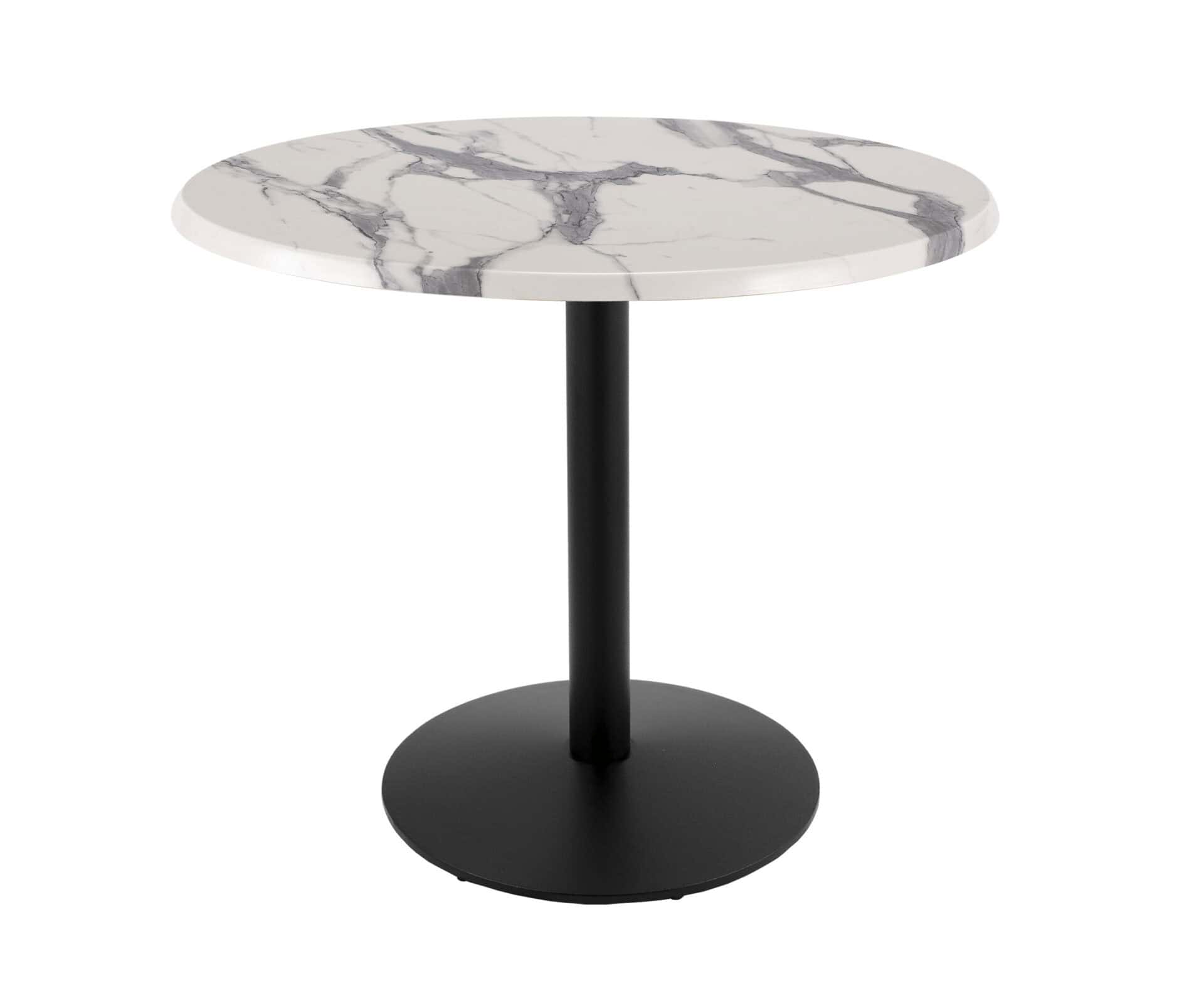36-Inch Tall Indoor/Outdoor Table with 36-Inch Diameter White Marble Round Top, Black Wrinkle Base, and 22-Inch Diameter Foot 1 36-Inch Tall Indoor/Outdoor Table with 36-Inch Diameter White Marble Round Top, Black Wrinkle Base, and 22-Inch Diameter Foot