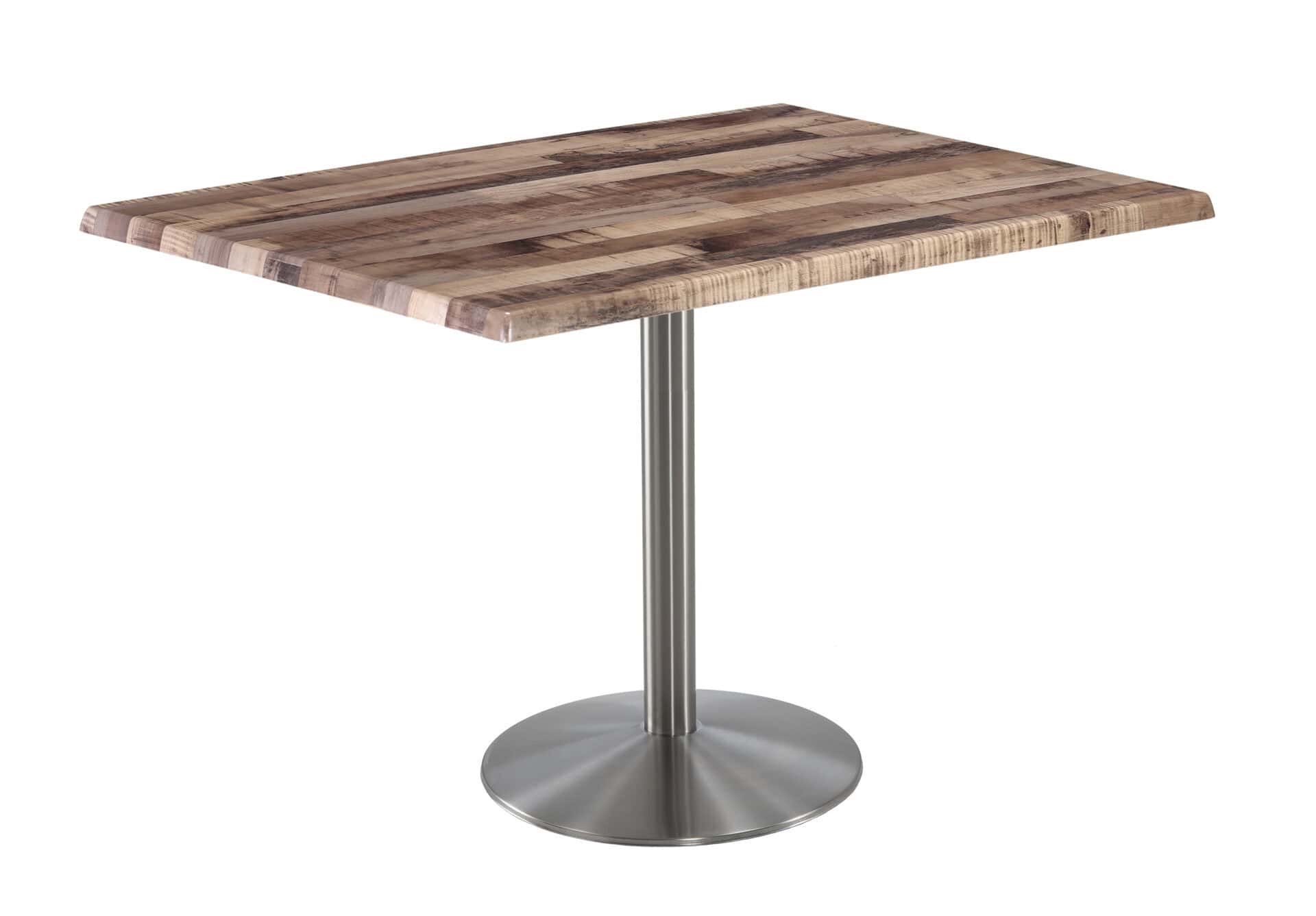 36-Inch Tall Indoor/Outdoor Table with 30 x 48-Inch Diameter Rustic Rectangle Top, Stainless Steel Base, and 22-Inch Diameter Foot 1 36-Inch Tall Indoor/Outdoor Table with 30 x 48-Inch Diameter Rustic Rectangle Top, Stainless Steel Base, and 22-Inch Diameter Foot