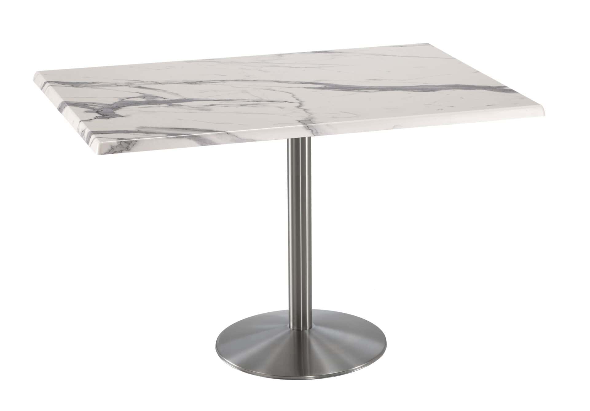 36-Inch Tall Indoor/Outdoor Table with 30 x 48-Inch Diameter White Marble Rectangle Top, Stainless Steel Base, and 22-Inch Diameter Foot 1 36-Inch Tall Indoor/Outdoor Table with 30 x 48-Inch Diameter White Marble Rectangle Top, Stainless Steel Base, and 22-Inch Diameter Foot