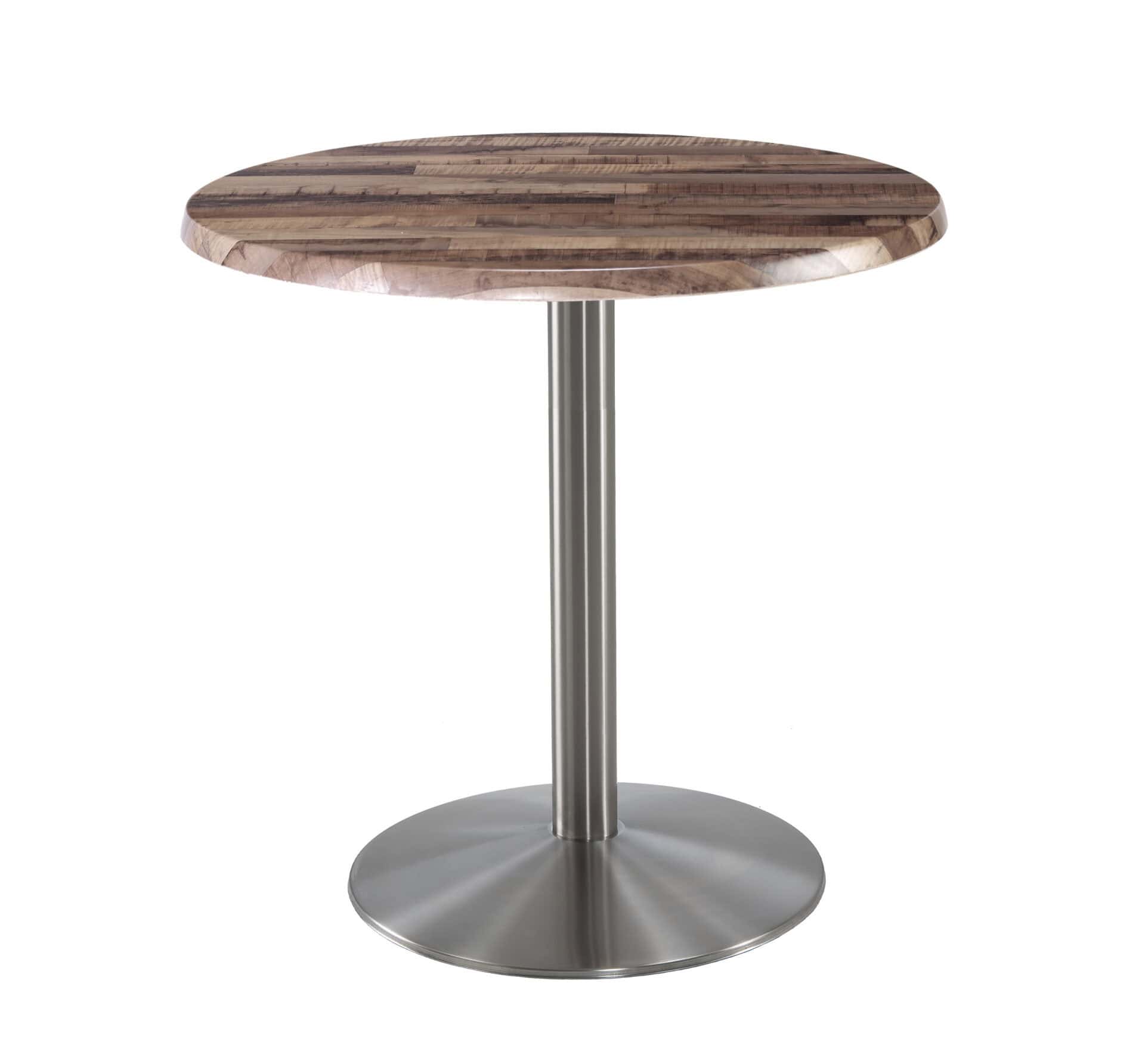 36-Inch Tall Indoor/Outdoor Table with 30-Inch Diameter Rustic Round Top, Stainless Steel Base, and 22-Inch Diameter Foot 1 36-Inch Tall Indoor/Outdoor Table with 30-Inch Diameter Rustic Round Top, Stainless Steel Base, and 22-Inch Diameter Foot
