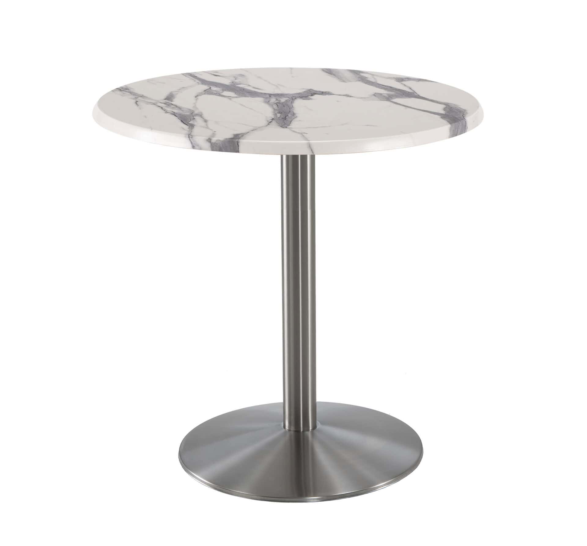36-Inch Tall Indoor/Outdoor Table with 30-Inch Diameter White Marble Round Top, Stainless Steel Base, and 22-Inch Diameter Foot 1 36-Inch Tall Indoor/Outdoor Table with 30-Inch Diameter White Marble Round Top, Stainless Steel Base, and 22-Inch Diameter Foot