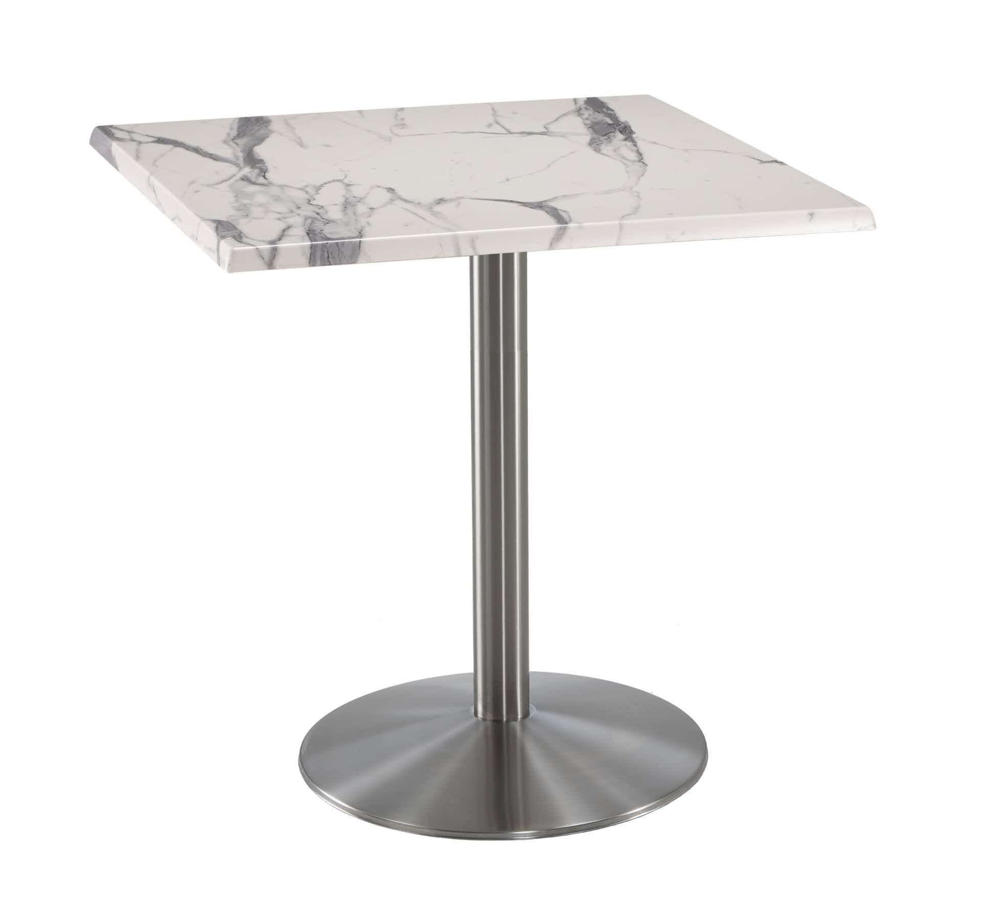 36-Inch Tall Indoor/Outdoor Table with 30 x 30-Inch Diameter White Marble Square Top, Stainless Steel Base, and 22-Inch Diameter Foot 1 36-Inch Tall Indoor/Outdoor Table with 30 x 30-Inch Diameter White Marble Square Top, Stainless Steel Base, and 22-Inch Diameter Foot