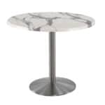 36-Inch Tall Indoor/Outdoor Table with 36-Inch Diameter White Marble Round Top, Stainless Steel Base, and 22-Inch Diameter Foot 6 36-Inch Tall Indoor/Outdoor Table with 36-Inch Diameter White Marble Round Top, Stainless Steel Base, and 22-Inch Diameter Foot