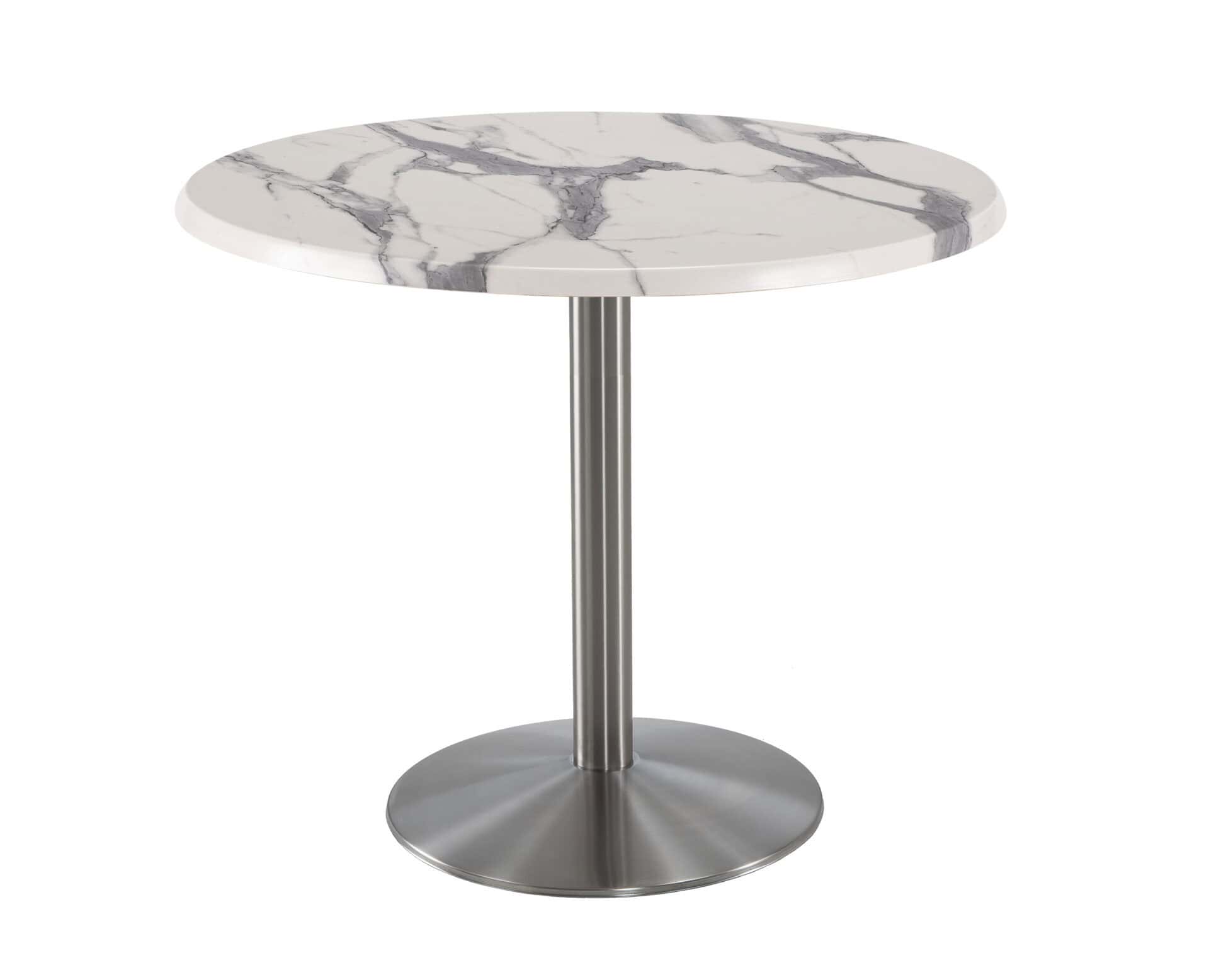 36-Inch Tall Indoor/Outdoor Table with 36-Inch Diameter White Marble Round Top, Stainless Steel Base, and 22-Inch Diameter Foot 1 36-Inch Tall Indoor/Outdoor Table with 36-Inch Diameter White Marble Round Top, Stainless Steel Base, and 22-Inch Diameter Foot
