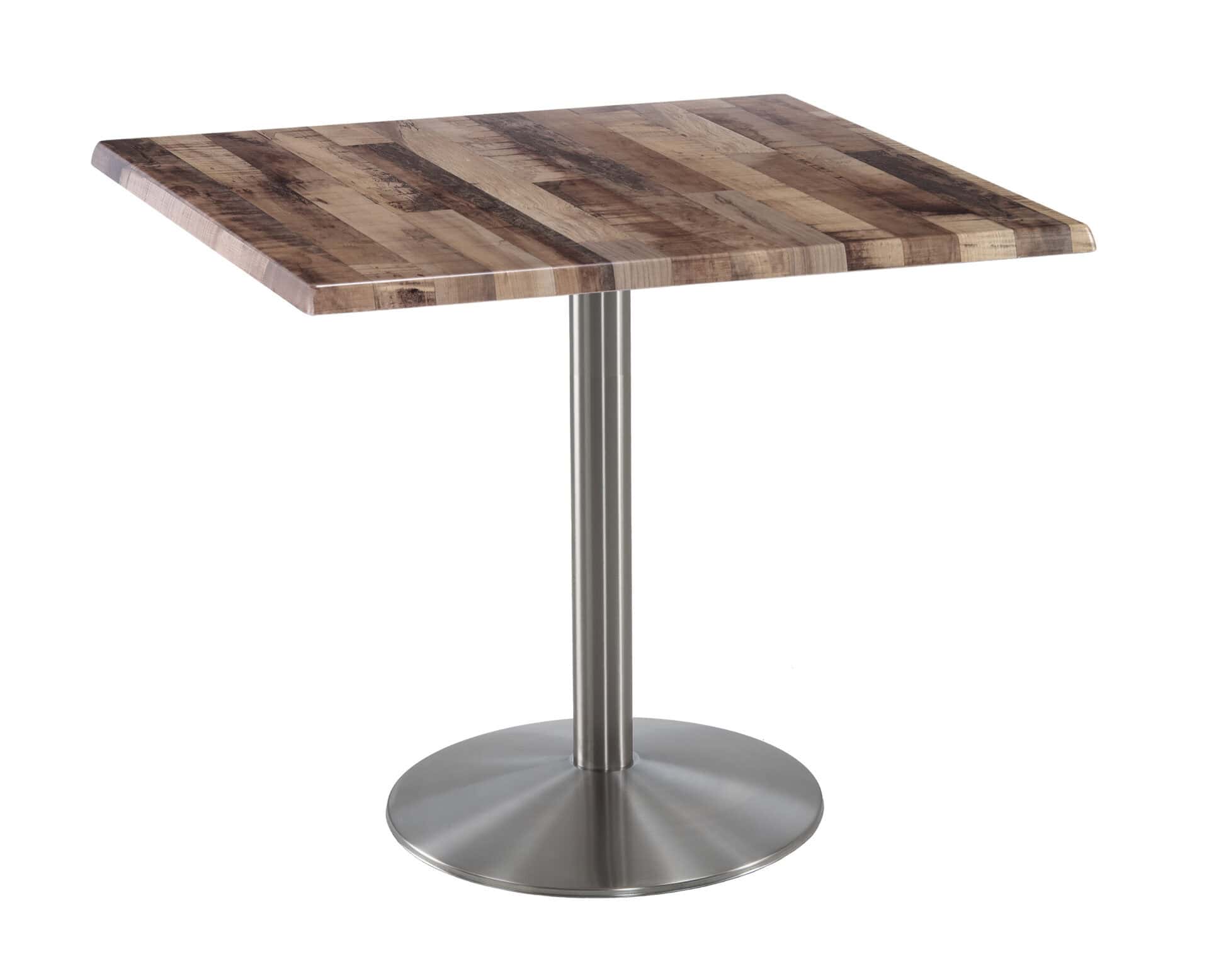 36-Inch Tall Indoor/Outdoor Table with 36 x 36-Inch Diameter Rustic Square Top, Stainless Steel Base, and 22-Inch Diameter Foot 1 36-Inch Tall Indoor/Outdoor Table with 36 x 36-Inch Diameter Rustic Square Top, Stainless Steel Base, and 22-Inch Diameter Foot