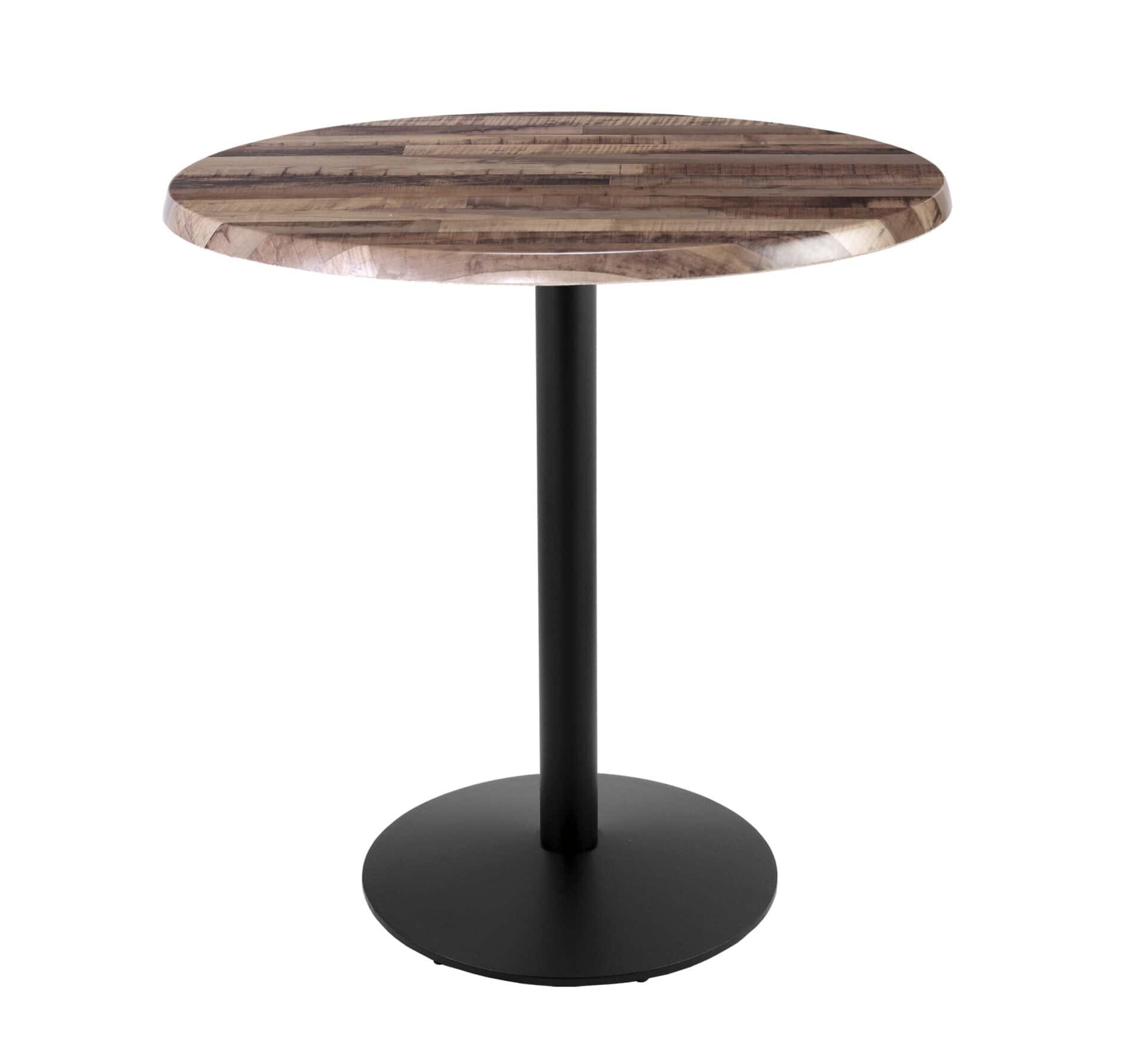 42-Inch Tall Indoor/Outdoor Table with 36-Inch Diameter Rustic Round Top, Black Wrinkle Base, and 22-Inch Diameter Foot 1 42-Inch Tall Indoor/Outdoor Table with 36-Inch Diameter Rustic Round Top, Black Wrinkle Base, and 22-Inch Diameter Foot