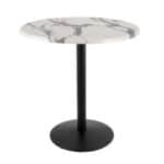 42-Inch Tall Indoor/Outdoor Table with 36-Inch Diameter White Marble Round Top, Black Wrinkle Base, and 22-Inch Diameter Foot 6 42-Inch Tall Indoor/Outdoor Table with 36-Inch Diameter White Marble Round Top, Black Wrinkle Base, and 22-Inch Diameter Foot
