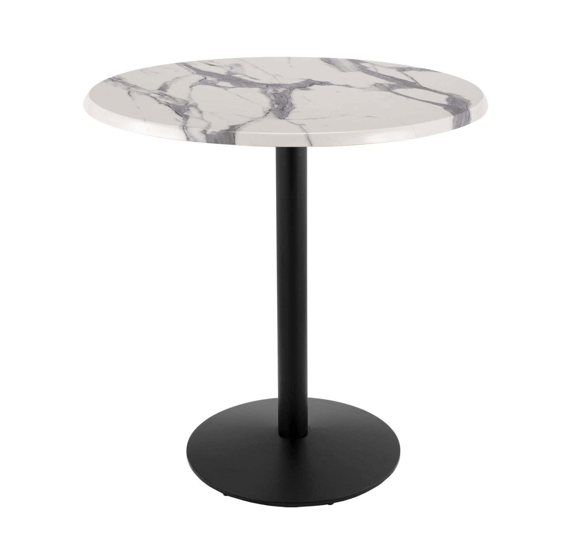 42-Inch Tall Indoor/Outdoor Table with 36-Inch Diameter White Marble Round Top, Black Wrinkle Base, and 22-Inch Diameter Foot 1 42-Inch Tall Indoor/Outdoor Table with 36-Inch Diameter White Marble Round Top, Black Wrinkle Base, and 22-Inch Diameter Foot