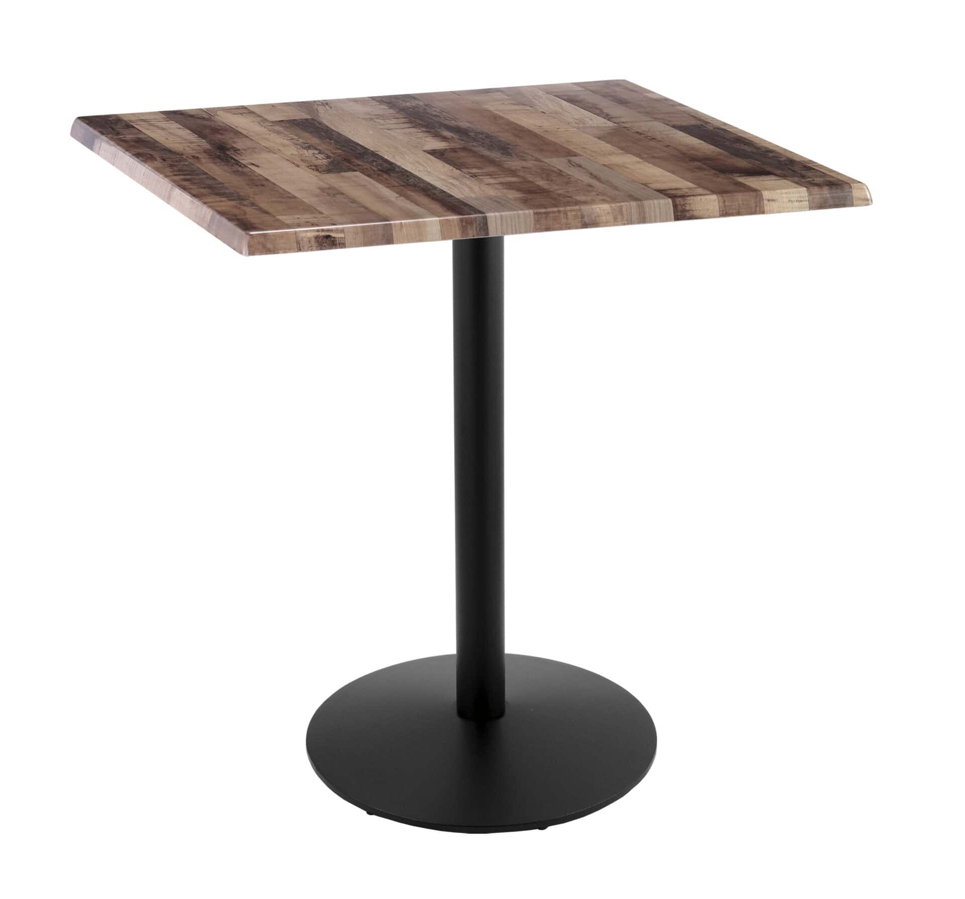 42-Inch Tall Indoor/Outdoor Table with 36 x 36-Inch Diameter Rustic Square Top, Black Wrinkle Base, and 22-Inch Diameter Foot 1 42-Inch Tall Indoor/Outdoor Table with 36 x 36-Inch Diameter Rustic Square Top, Black Wrinkle Base, and 22-Inch Diameter Foot