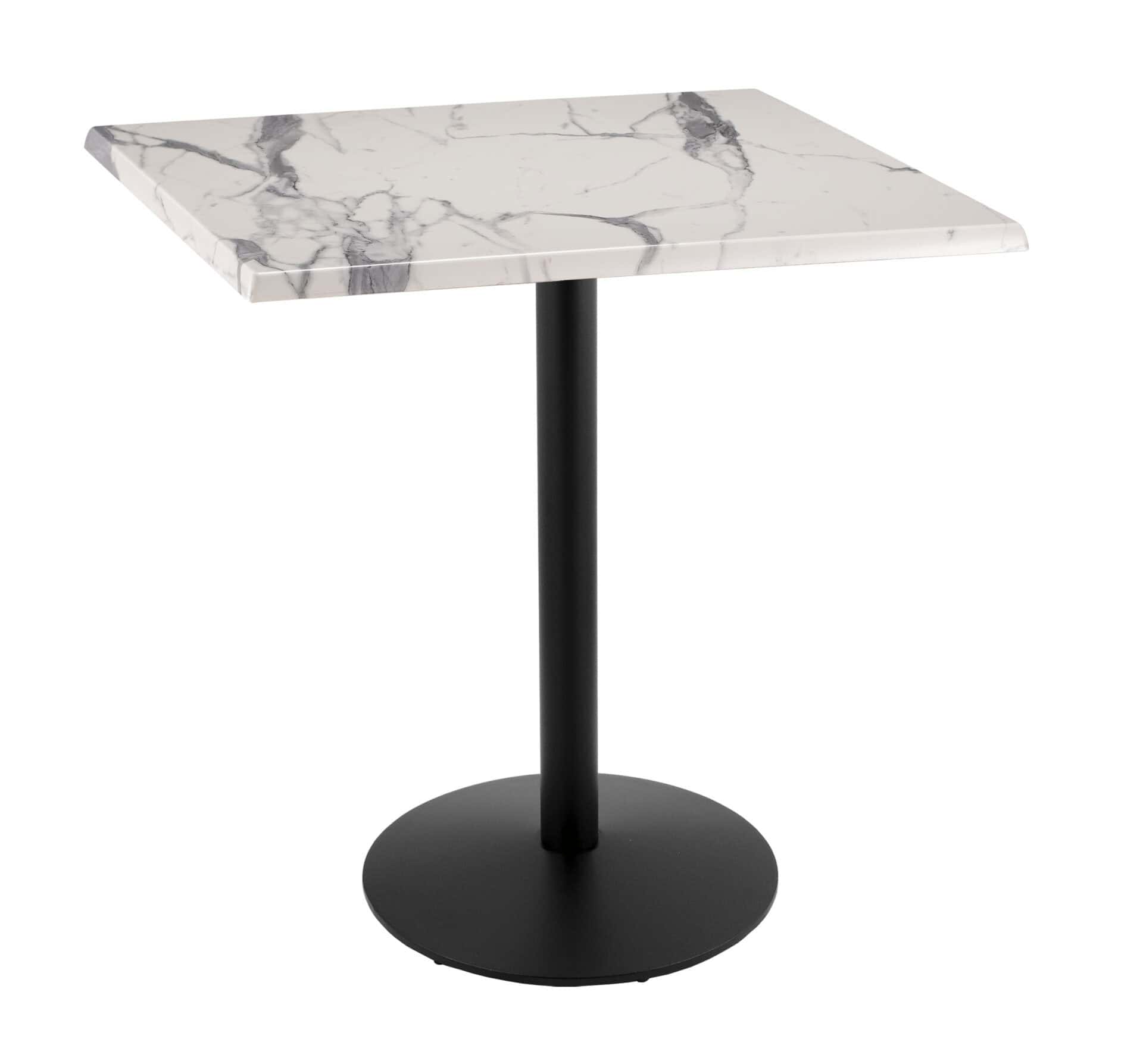 42-Inch Tall Indoor/Outdoor Table with 36 x 36-Inch Diameter White Marble Square Top, Black Wrinkle Base, and 22-Inch Diameter Foot 1 42-Inch Tall Indoor/Outdoor Table with 36 x 36-Inch Diameter White Marble Square Top, Black Wrinkle Base, and 22-Inch Diameter Foot