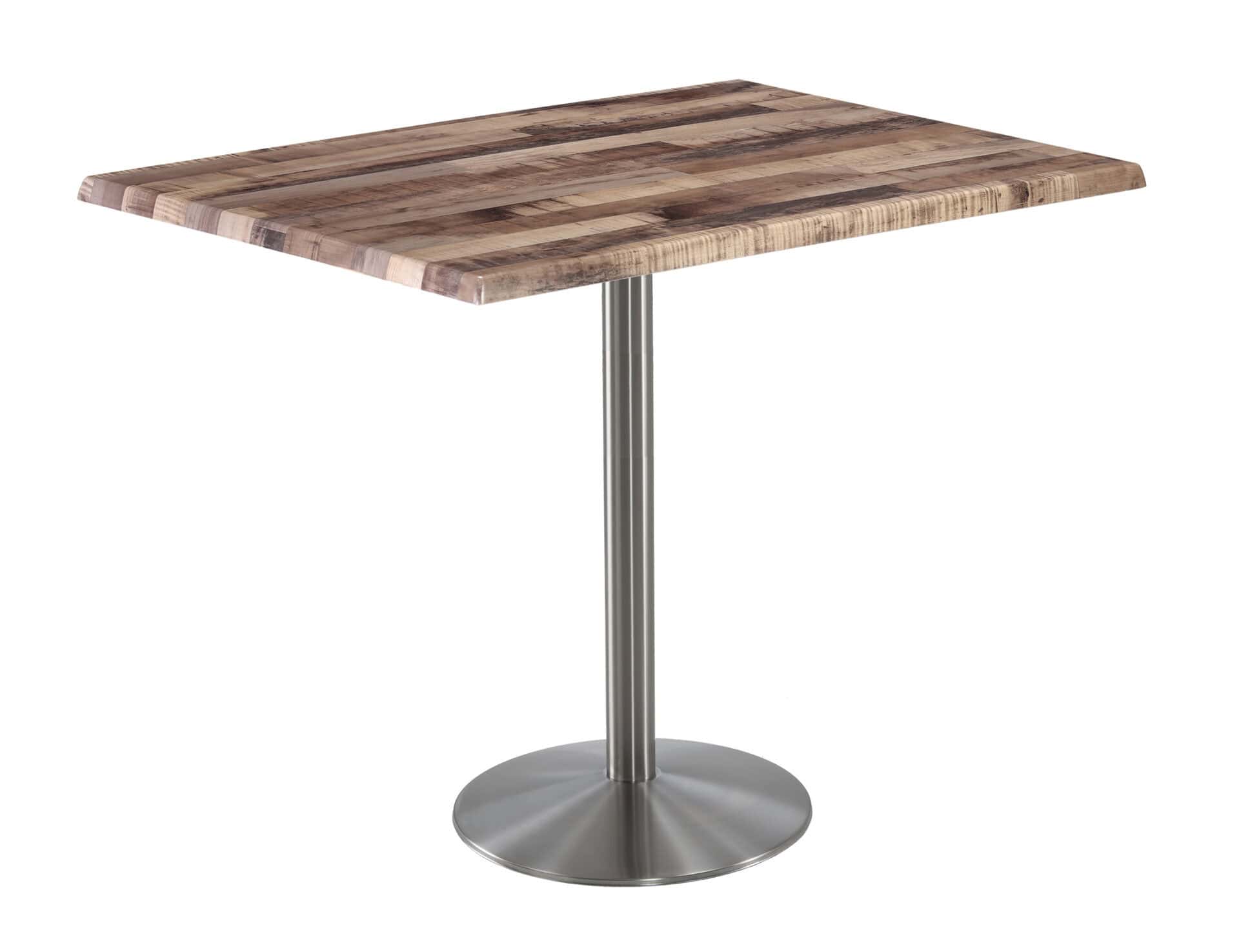 42-Inch Tall Indoor/Outdoor Table with 30 x 48-Inch Diameter Rustic Rectangle Top, Stainless Steel Base, and 22-Inch Diameter Foot 1 42-Inch Tall Indoor/Outdoor Table with 30 x 48-Inch Diameter Rustic Rectangle Top, Stainless Steel Base, and 22-Inch Diameter Foot