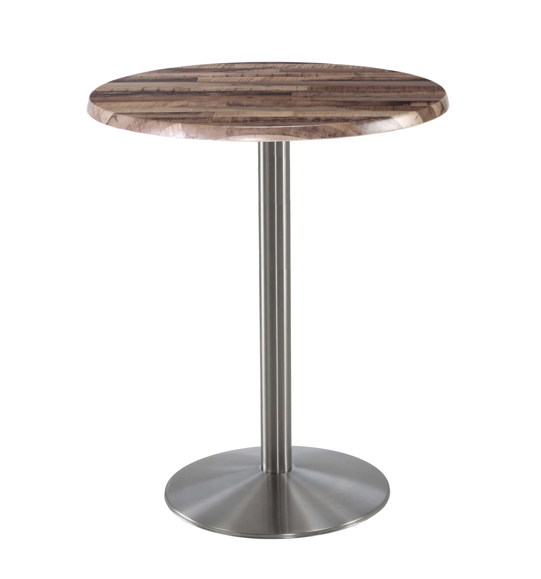 42-Inch Tall Indoor/Outdoor Table with 30-Inch Diameter Rustic Round Top, Stainless Steel Base, and 22-Inch Diameter Foot 1 42-Inch Tall Indoor/Outdoor Table with 30-Inch Diameter Rustic Round Top, Stainless Steel Base, and 22-Inch Diameter Foot