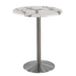 42-Inch Tall Indoor/Outdoor Table with 30-Inch Diameter White Marble Round Top, Stainless Steel Base, and 22-Inch Diameter Foot