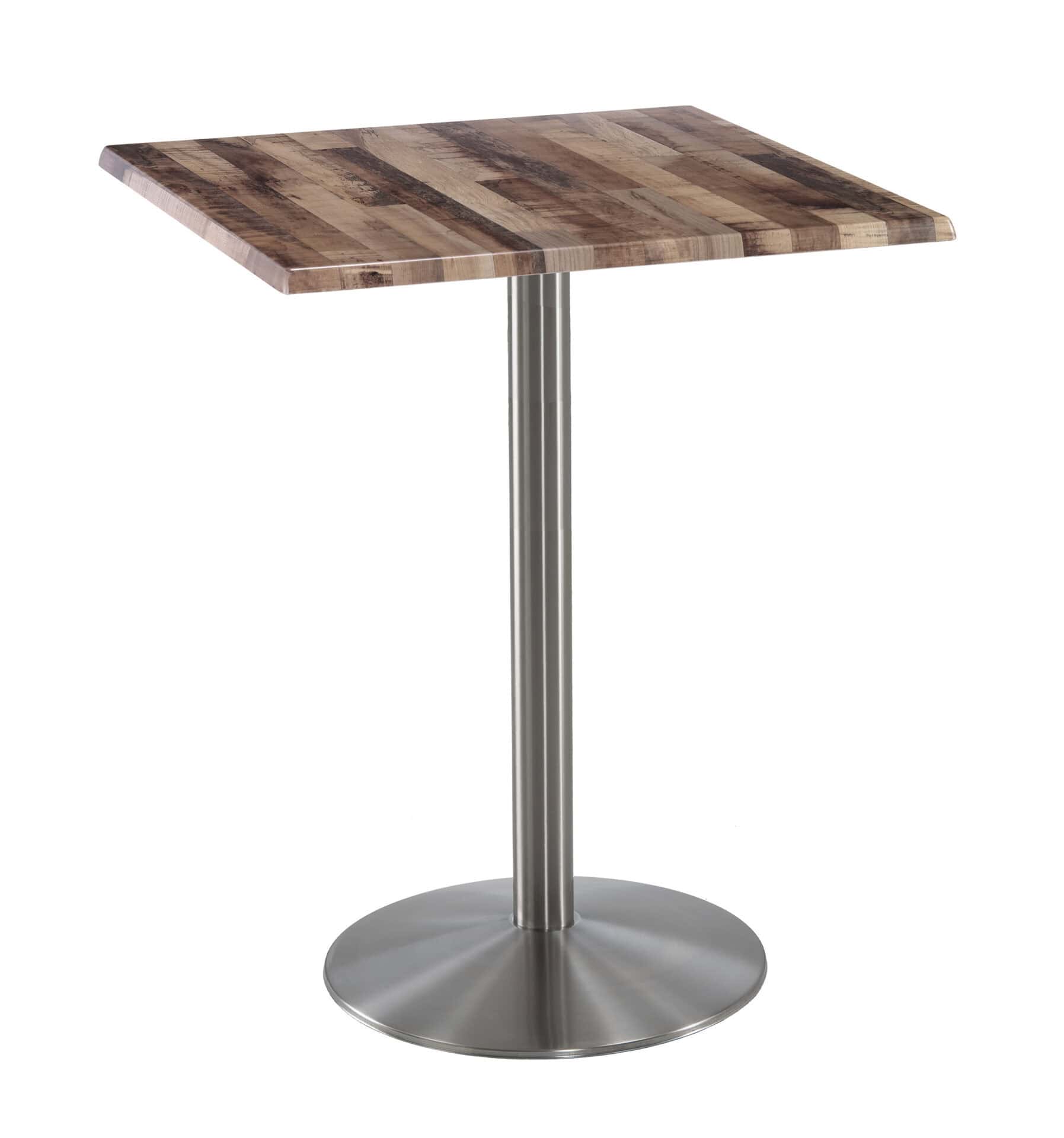 42-Inch Tall Indoor/Outdoor Table with 30 x 30-Inch Diameter Rustic Square Top, Stainless Steel Base, and 22-Inch Diameter Foot 1 42-Inch Tall Indoor/Outdoor Table with 30 x 30-Inch Diameter Rustic Square Top, Stainless Steel Base, and 22-Inch Diameter Foot