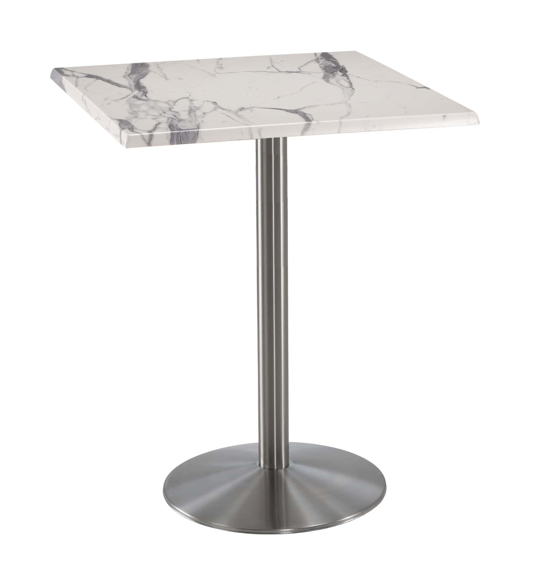 42-Inch Tall Indoor/Outdoor Table with 30 x 30-Inch Diameter White Marble Square Top, Stainless Steel Base, and 22-Inch Diameter Foot 1 42-Inch Tall Indoor/Outdoor Table with 30 x 30-Inch Diameter White Marble Square Top, Stainless Steel Base, and 22-Inch Diameter Foot