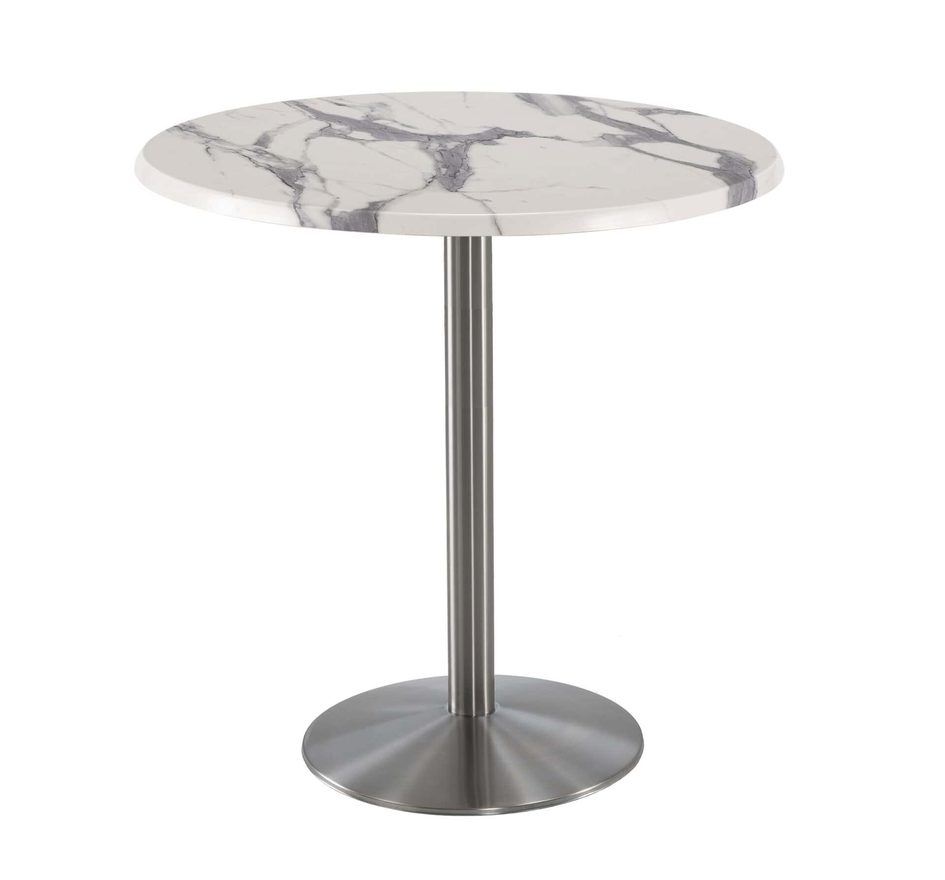 42-Inch Tall Indoor/Outdoor Table with 36-Inch Diameter White Marble Round Top, Stainless Steel Base, and 22-Inch Diameter Foot 1 42-Inch Tall Indoor/Outdoor Table with 36-Inch Diameter White Marble Round Top, Stainless Steel Base, and 22-Inch Diameter Foot