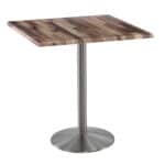 42-Inch Tall Indoor/Outdoor Table with 36 x 36-Inch Diameter Rustic Square Top, Stainless Steel Base, and 22-Inch Diameter Foot