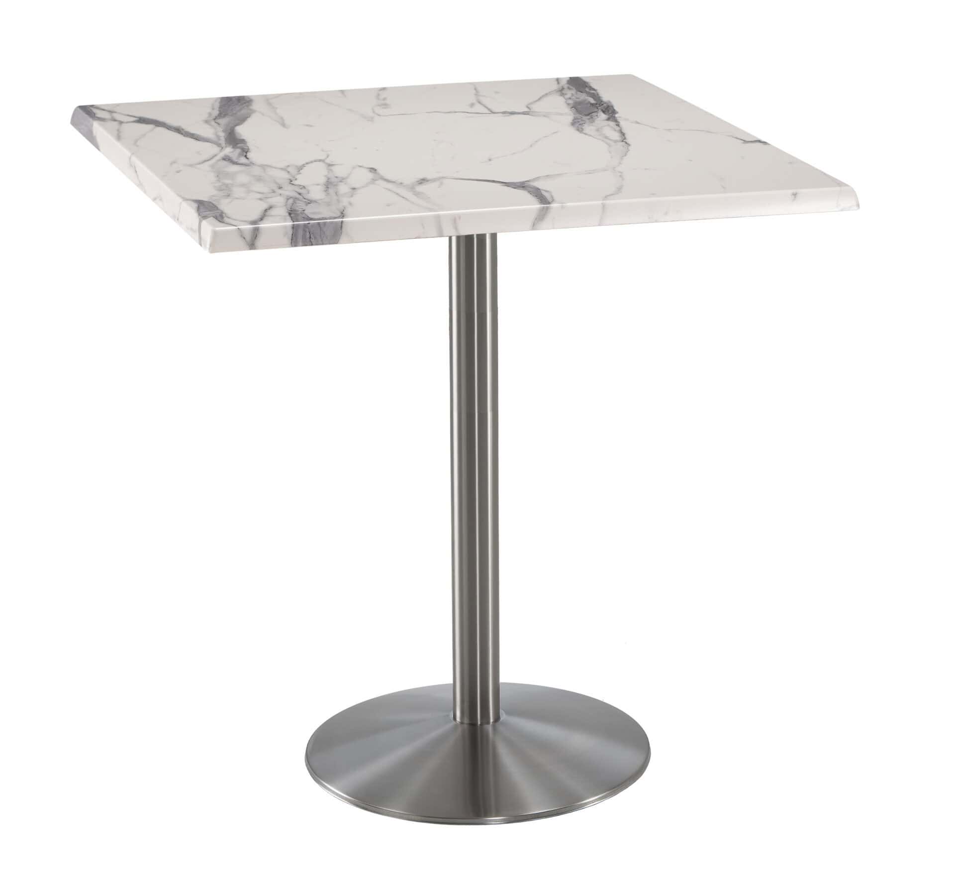 42-Inch Tall Indoor/Outdoor Table with 36 x 36-Inch Diameter White Marble Square Top, Stainless Steel Base, and 22-Inch Diameter Foot 1 42-Inch Tall Indoor/Outdoor Table with 36 x 36-Inch Diameter White Marble Square Top, Stainless Steel Base, and 22-Inch Diameter Foot