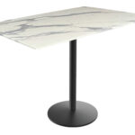42-Inch Tall Indoor/Outdoor Table with 32 x 48-Inch Diameter White Marble Rectangle Top, Black Wrinkle Base, and 22-Inch Diameter Foot