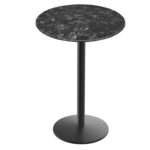 42-Inch Tall Indoor/Outdoor Table with 36-Inch Diameter Black Marble Round Top, Black Wrinkle Base, and 22-Inch Diameter Foot