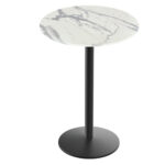 42-Inch Tall Indoor/Outdoor Table with 32-Inch Diameter White Marble Round Top, Black Wrinkle Base, and 22-Inch Diameter Foot