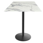 42-Inch Tall Indoor/Outdoor Table with 32 x 32-Inch Diameter White Marble Square Top, Black Wrinkle Base, and 22-Inch Diameter Foot