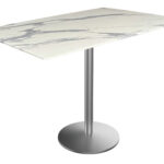 36-Inch Tall Indoor/Outdoor Table with 32 x 48-Inch Diameter White Marble Rectangle Top, Stainless Steel Base, and 22-Inch Diameter Foot