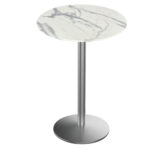 42-Inch Tall Indoor/Outdoor Table with 32-Inch Diameter White Marble Round Top, Stainless Steel Base, and 22-Inch Diameter Foot