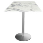 42-Inch Tall Indoor/Outdoor Table with 32 x 32-Inch Diameter White Marble Square Top, Stainless Steel Base, and 22-Inch Diameter Foot