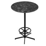 42-Inch Tall Indoor/Outdoor Table with 32-Inch Diameter Black Marble Round Top, Black Wrinkle Base