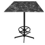 42-Inch Tall Indoor/Outdoor Table with 32 x 32-Inch Diameter Black Marble Square Top, Black Wrinkle Base