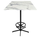 42-Inch Tall Indoor/Outdoor Table with 36 x 36-Inch Diameter White Marble Square Top, Black Wrinkle Base