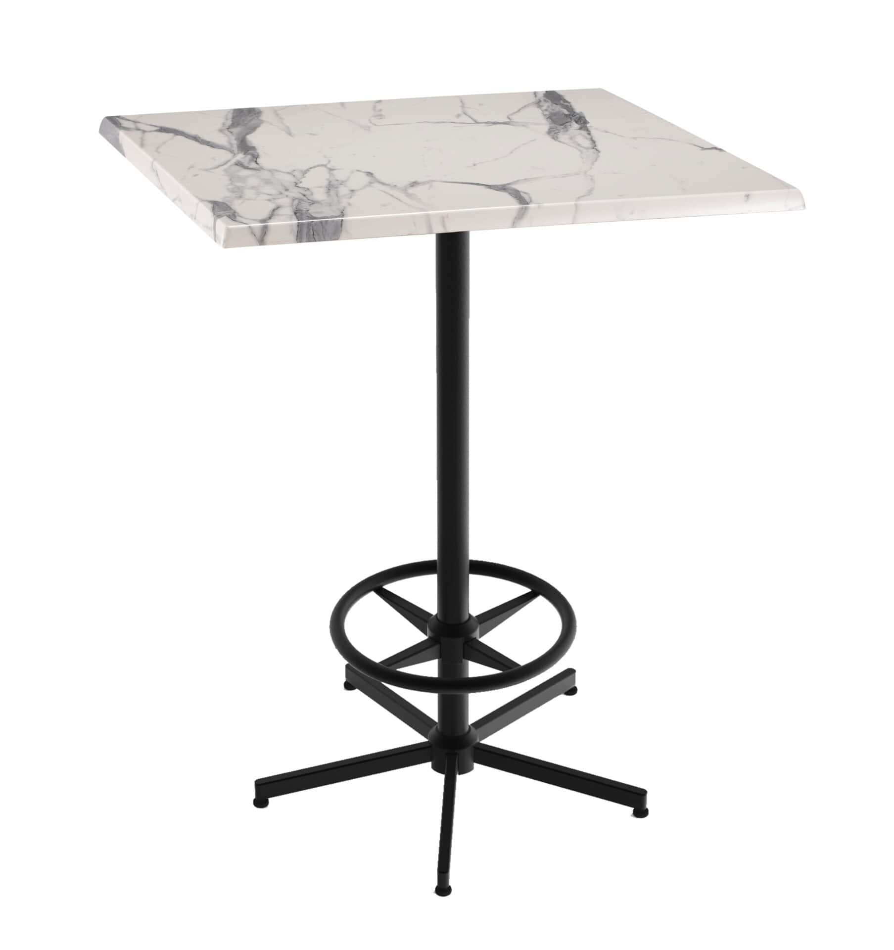 42-Inch Tall Indoor/Outdoor Table with 30 x 30-Inch Diameter White Marble Square Top, Black Wrinkle Base 1 42-Inch Tall Indoor/Outdoor Table with 30 x 30-Inch Diameter White Marble Square Top, Black Wrinkle Base