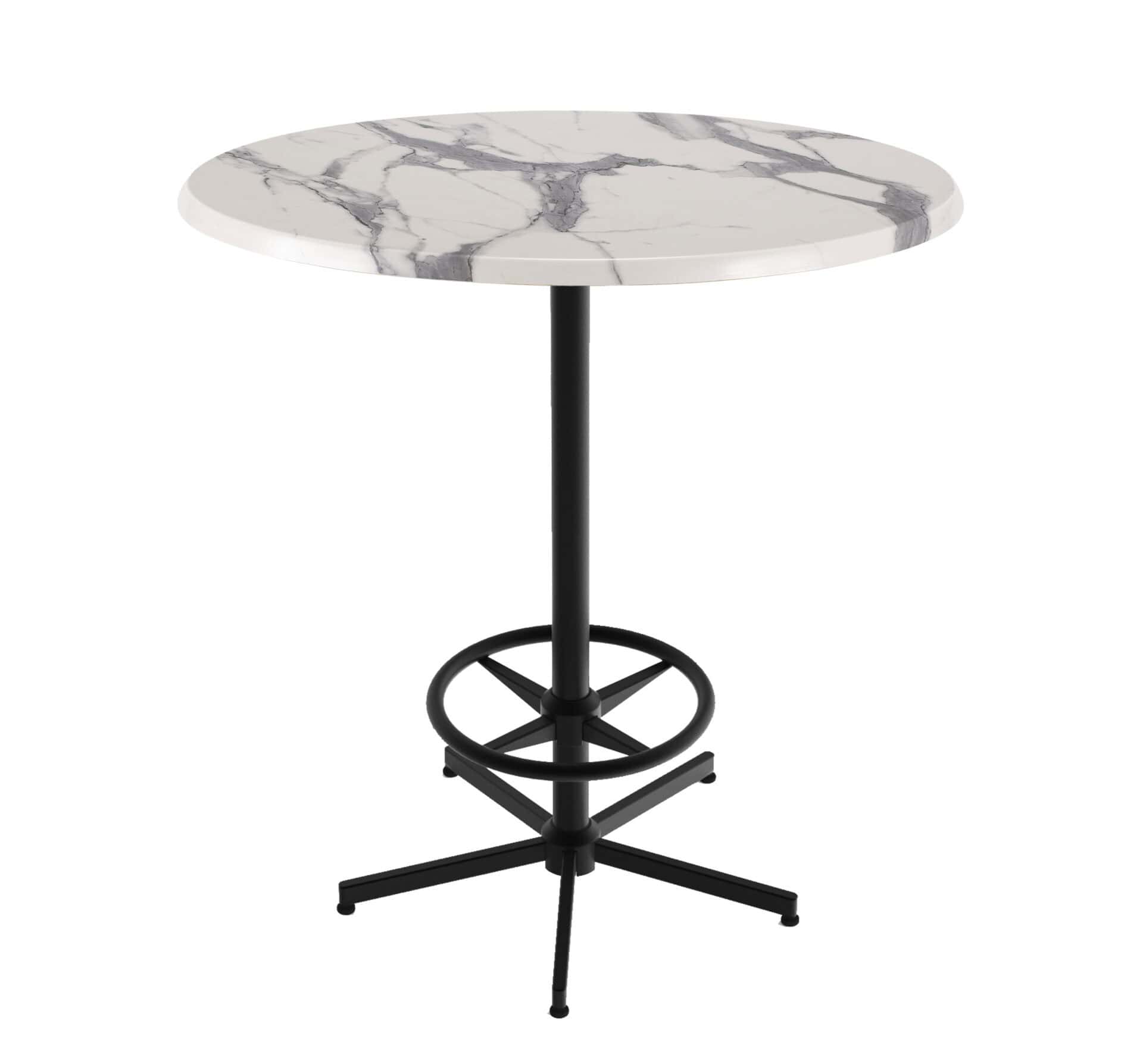 42-Inch Tall Indoor/Outdoor Table with 36-Inch Diameter White Marble Round Top, Black Wrinkle Base 1 42-Inch Tall Indoor/Outdoor Table with 36-Inch Diameter White Marble Round Top, Black Wrinkle Base
