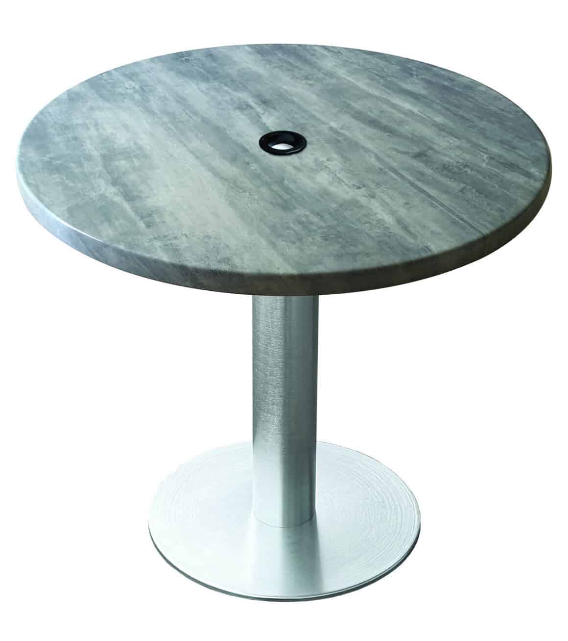 30-Inch Tall Indoor/Outdoor Table with 30-Inch Diameter Greystone Round Top with Umbrella Hole, Brushed Aluminum Base, and 18-Inch Diameter Foot 1 30-Inch Tall Indoor/Outdoor Table with 30-Inch Diameter Greystone Round Top with Umbrella Hole, Brushed Aluminum Base, and 18-Inch Diameter Foot