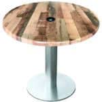 30-Inch Tall Indoor/Outdoor Table with 30-Inch Diameter Rustic Round Top with Umbrella Hole, Brushed Aluminum Base, and 18-Inch Diameter Foot