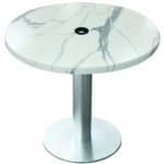 30-Inch Tall Indoor/Outdoor Table with 36-Inch Diameter White Marble Round Top with Umbrella Hole, Brushed Aluminum Base, and 18-Inch Diameter Foot 5 30-Inch Tall Indoor/Outdoor Table with 36-Inch Diameter White Marble Round Top with Umbrella Hole, Brushed Aluminum Base, and 18-Inch Diameter Foot