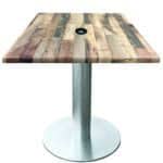 30-Inch Tall Indoor/Outdoor Table with 36 x 36-Inch Diameter Rustic Square Top with Umbrella Hole, Brushed Aluminum Base, and 18-Inch Diameter Foot