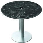 30-Inch Tall Indoor/Outdoor Table with 32-Inch Diameter Black Marble Round Top with Umbrella Hole, Brushed Aluminum Base, and 18-Inch Diameter Foot