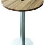 36-Inch Tall Indoor/Outdoor Table with 36-Inch Diameter Natural Round Top with Umbrella Hole, Brushed Aluminum Base, and 18-Inch Diameter Foot