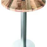 42-Inch Tall Indoor/Outdoor Table with 30-Inch Diameter Rustic Round Top with Umbrella Hole, Brushed Aluminum Base, and 18-Inch Diameter Foot
