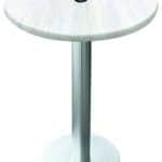 42-Inch Tall Indoor/Outdoor Table with 36-Inch Diameter White Ash Round Top with Umbrella Hole, Brushed Aluminum Base, and 18-Inch Diameter Foot