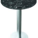 36-Inch Tall Indoor/Outdoor Table with 32-Inch Diameter Black Marble Round Top with Umbrella Hole, Brushed Aluminum Base, and 18-Inch Diameter Foot