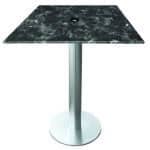 36-Inch Tall Indoor/Outdoor Table with 32 x 32-Inch Diameter Black Marble Square Top with Umbrella Hole, Brushed Aluminum Base, and 18-Inch Diameter Foot
