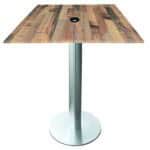 36-Inch Tall Indoor/Outdoor Table with 36 x 36-Inch Diameter Rustic Square Top with Umbrella Hole, Brushed Aluminum Base, and 18-Inch Diameter Foot