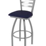 30-Inch Stainless Steel Swivel Bar Stool with Breeze Sapphire 2.5-Inch Cushion Seat, Ladder Back, and Single-Ring Base