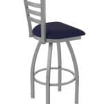 30-Inch Stainless Steel Swivel Bar Stool with Breeze Sapphire 2.5-Inch Cushion Seat, Ladder Back, and Single-Ring Base